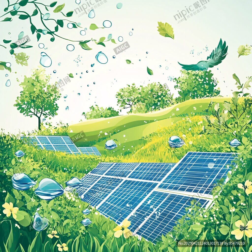 綠色田園中的太陽能風光