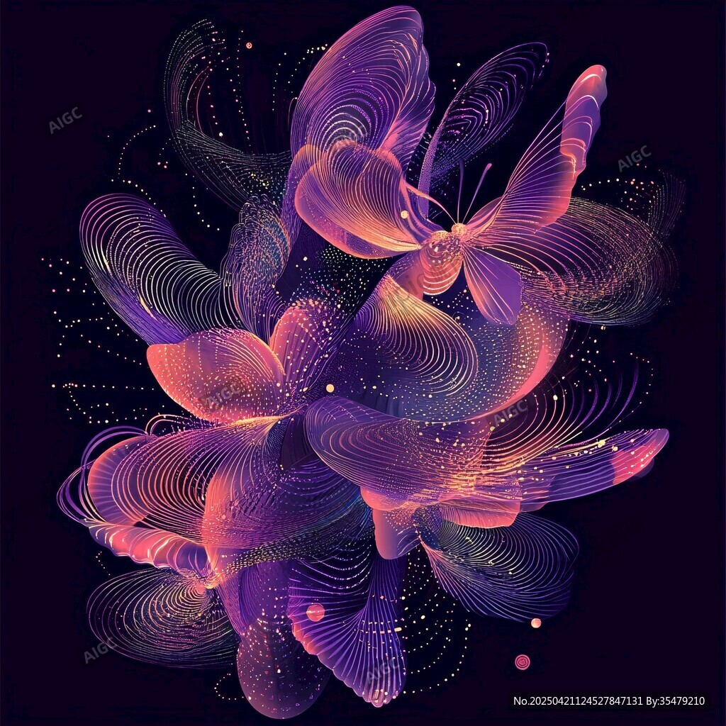 夢(mèng)幻漸變線條蝴蝶抽象圖案