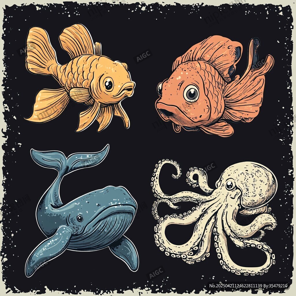 海洋生物可愛插畫集合