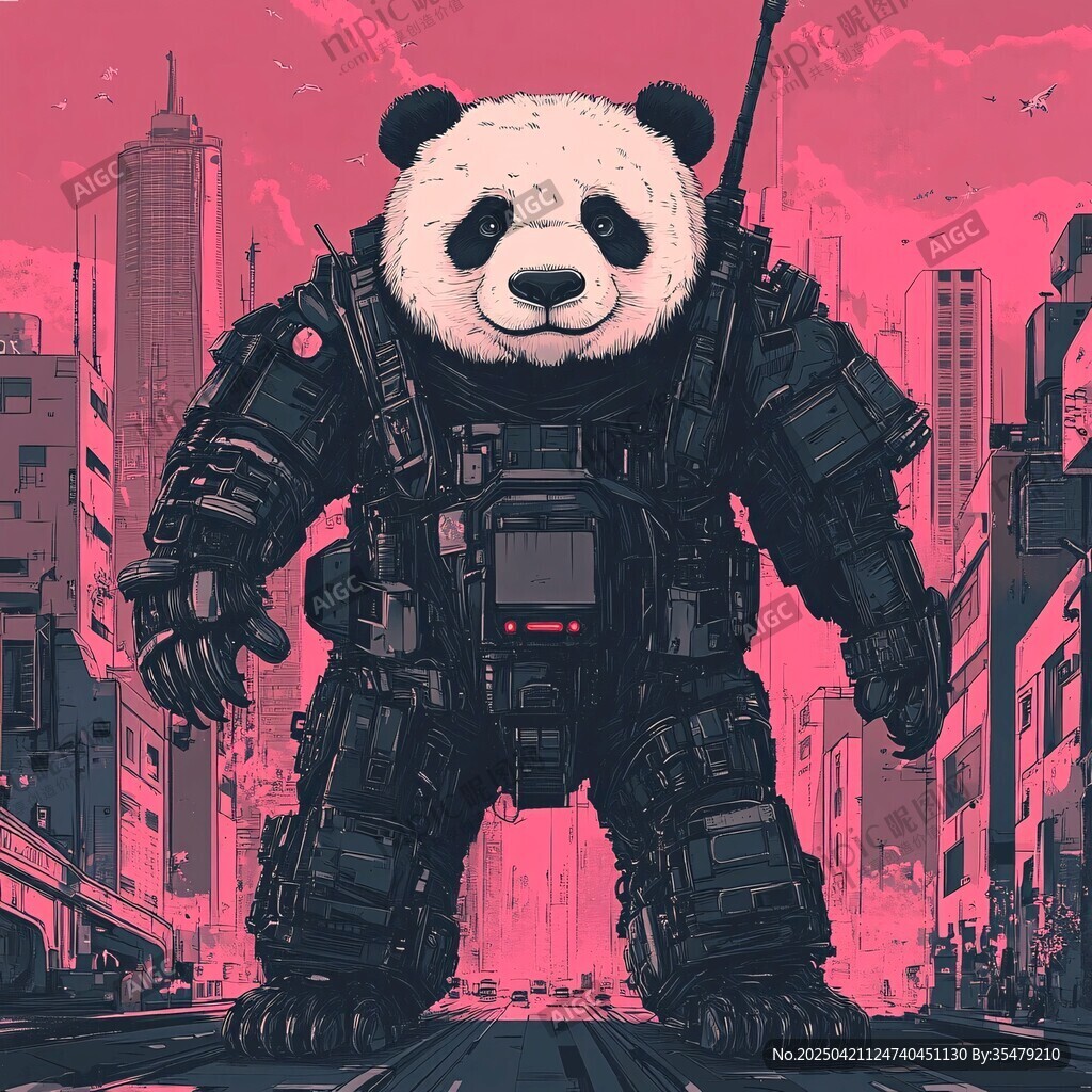 機械熊貓屹立未來都市