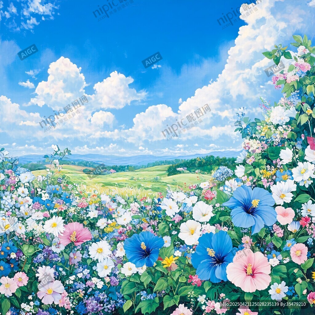 夢幻花海中的田園風光