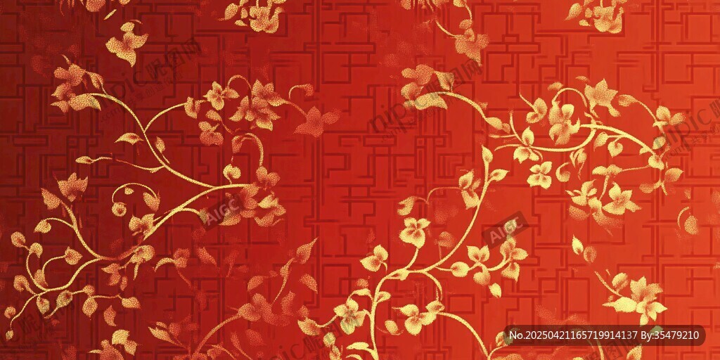紅底金紋中式花卉圖案
