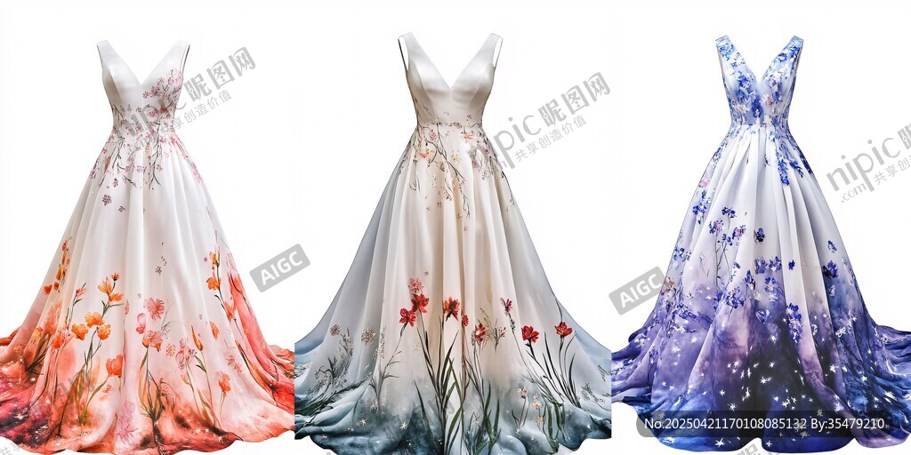 三款唯美印花長(zhǎng)款晚禮服