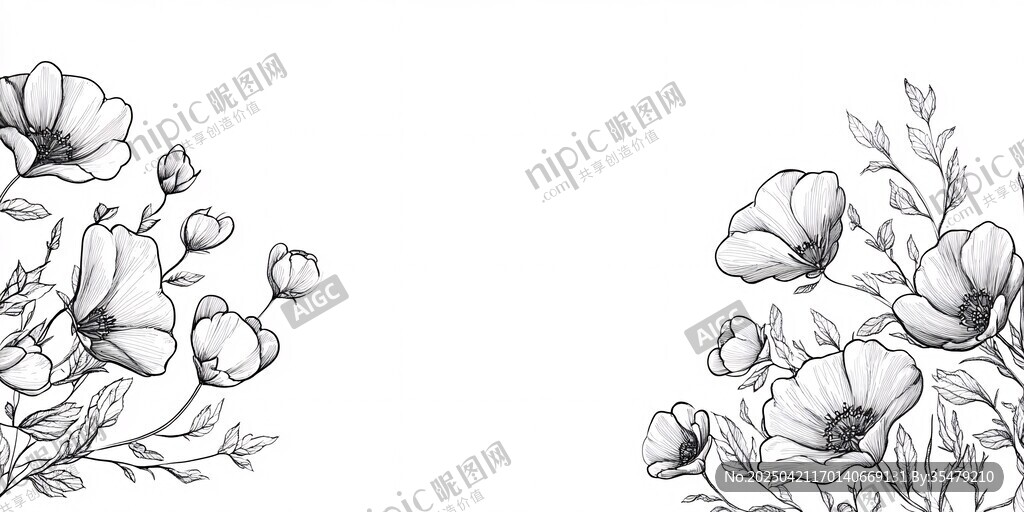 黑白花卉邊框圖案設(shè)計(jì)
