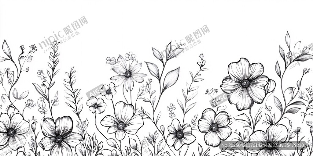 黑白花卉邊框圖案
