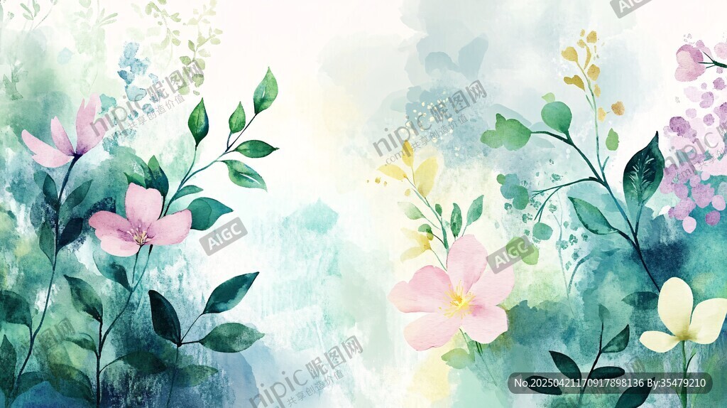 清新水彩風(fēng)花卉植物背景圖