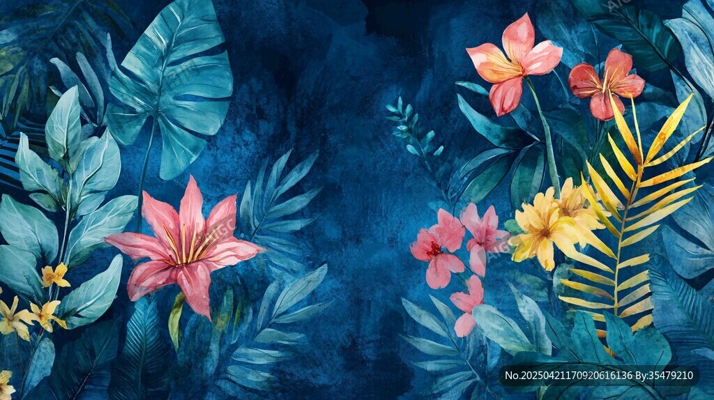 熱帶花卉植物夢幻背景圖