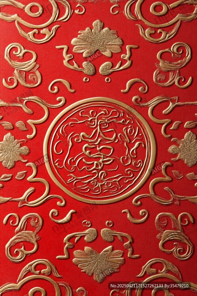中式紅底金紋傳統裝飾圖案