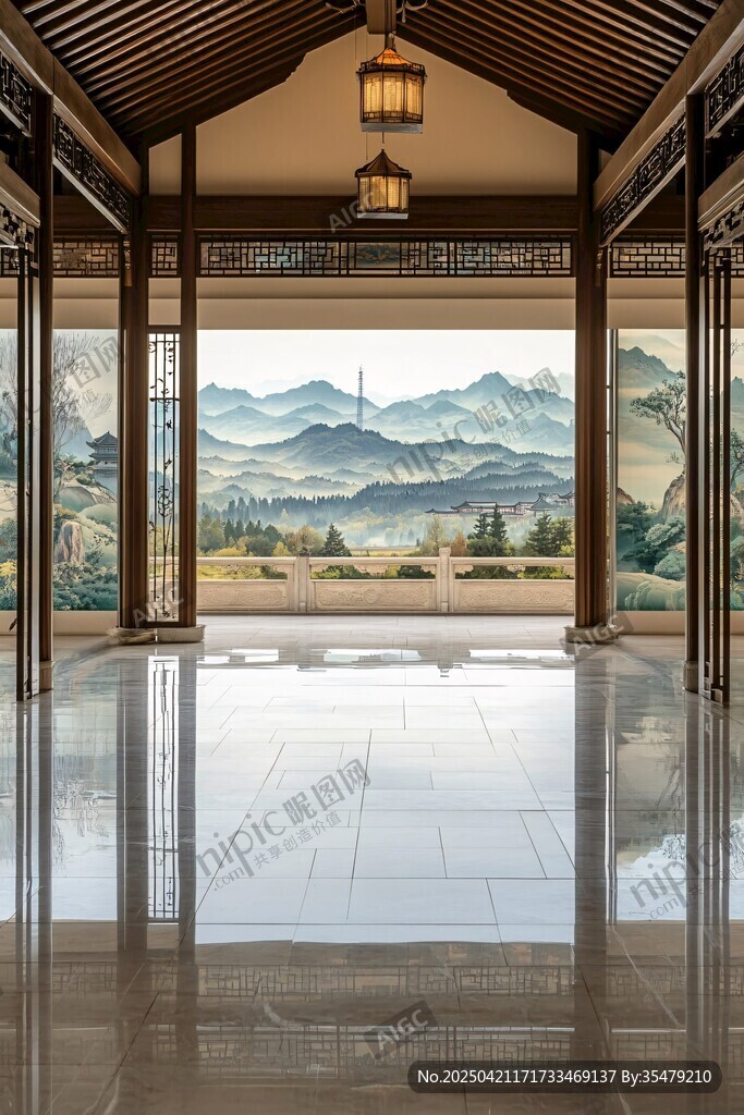 中式長廊賞山水美景