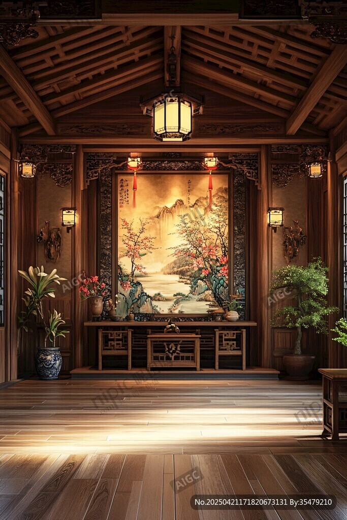 中式古典廳堂的雅致景致
