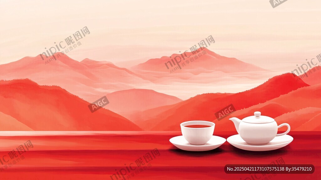 山間紅景配茶具