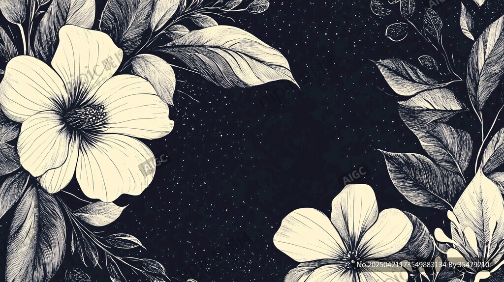 復古花卉黑白插畫背景