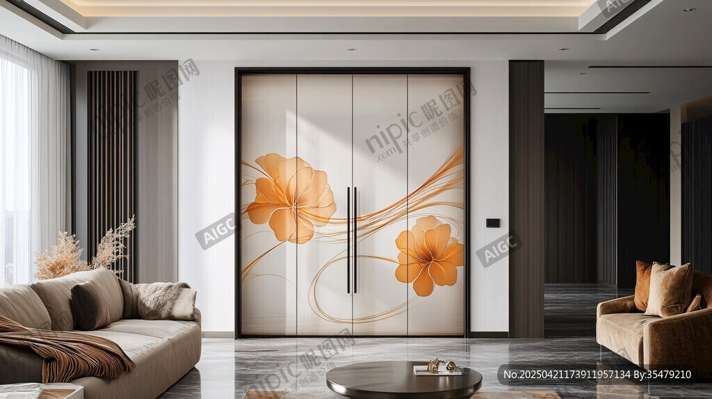 現(xiàn)代客廳藝術(shù)花紋定制衣柜