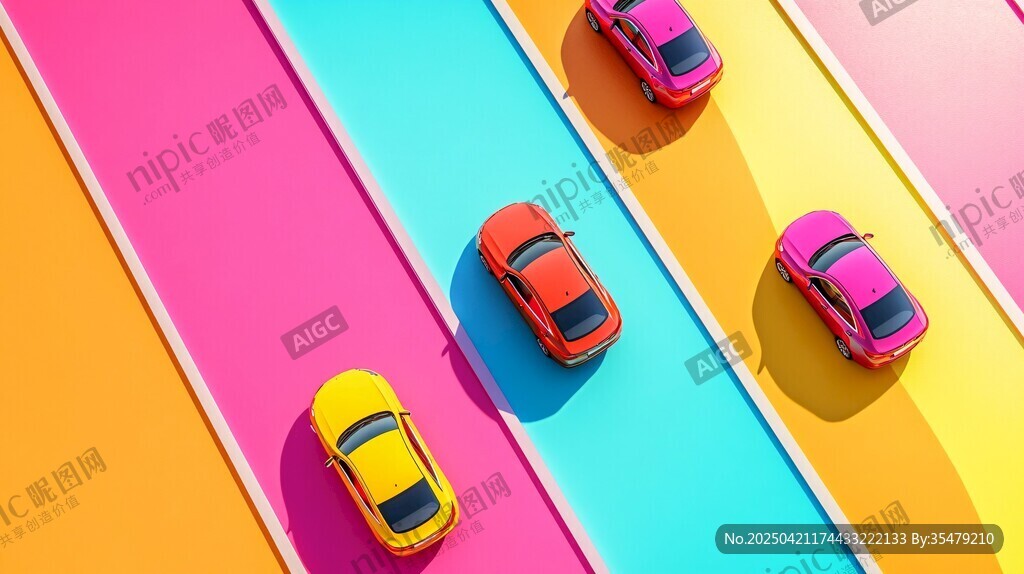 多彩車道上的炫酷汽車