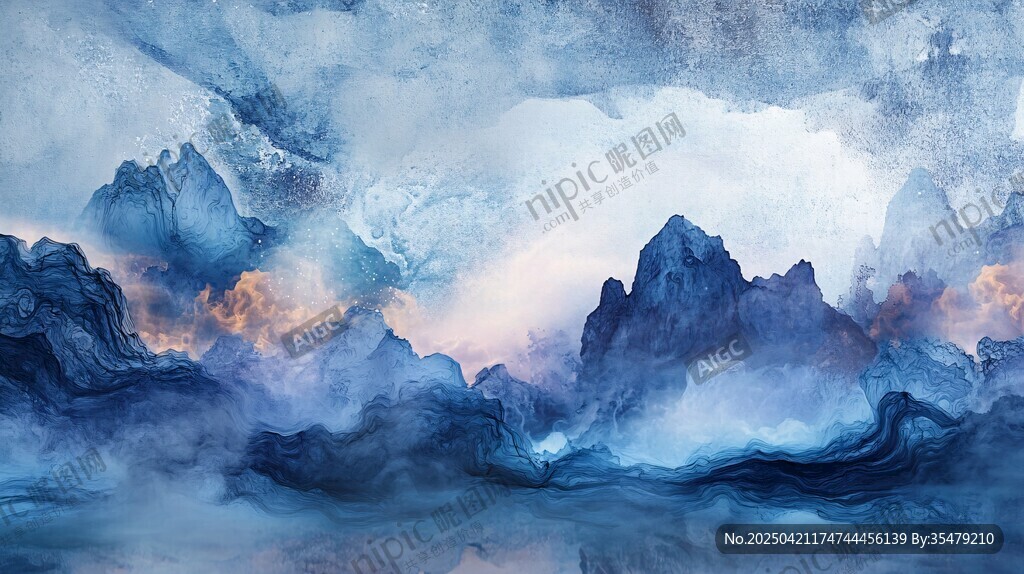 夢(mèng)幻水墨風(fēng)格的壯麗山景