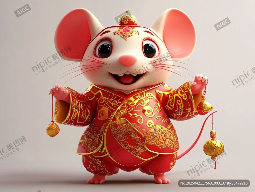 喜慶鼠年形象 手持吉祥金飾