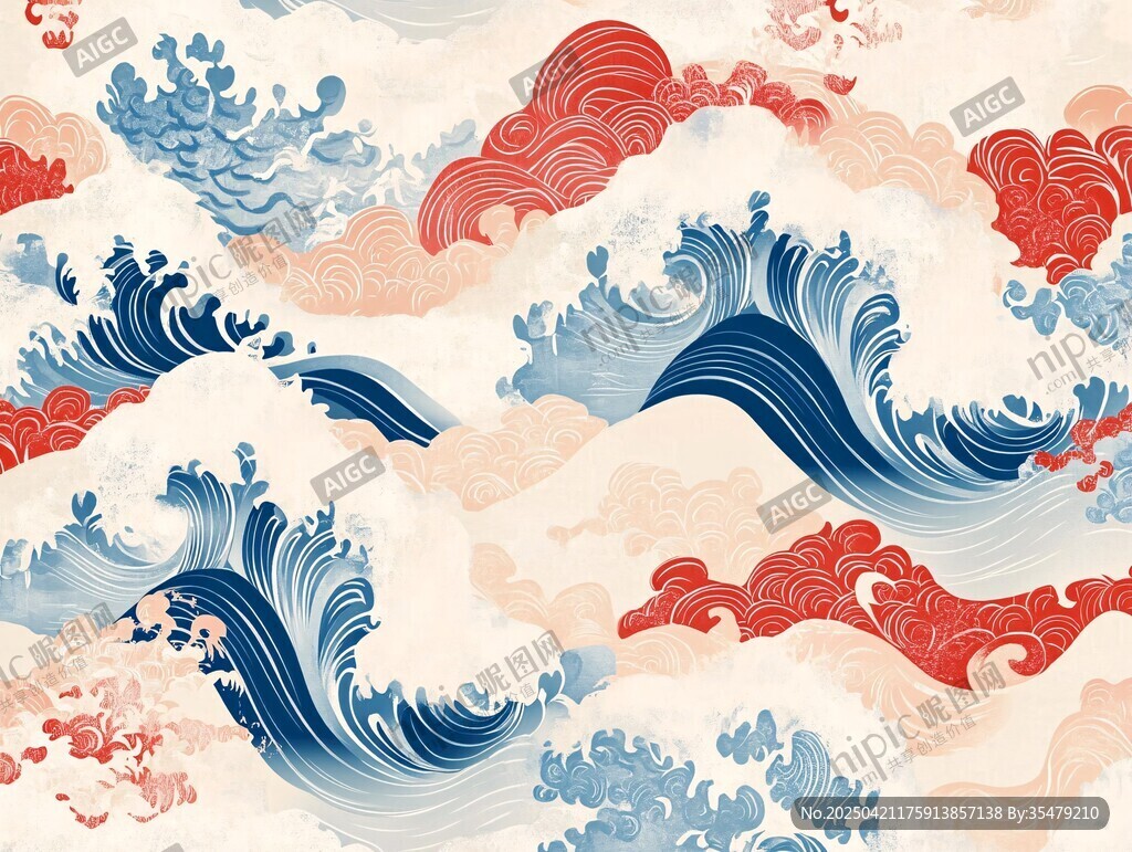 日式海浪云紋傳統圖案