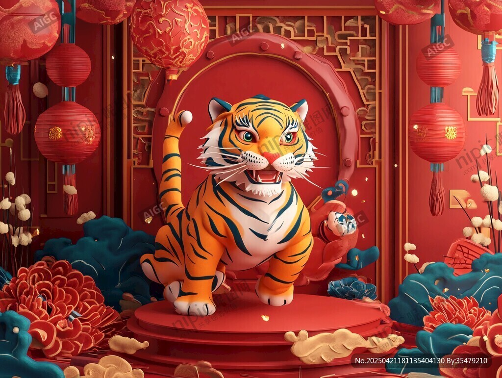 萌虎賀歲 喜慶中式場景