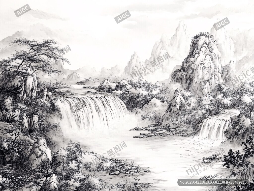 水墨山水瀑布圖