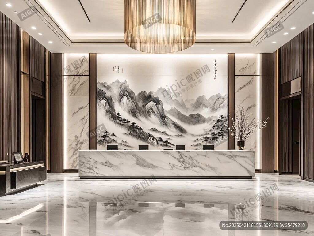 中式大氣酒店大堂接待區