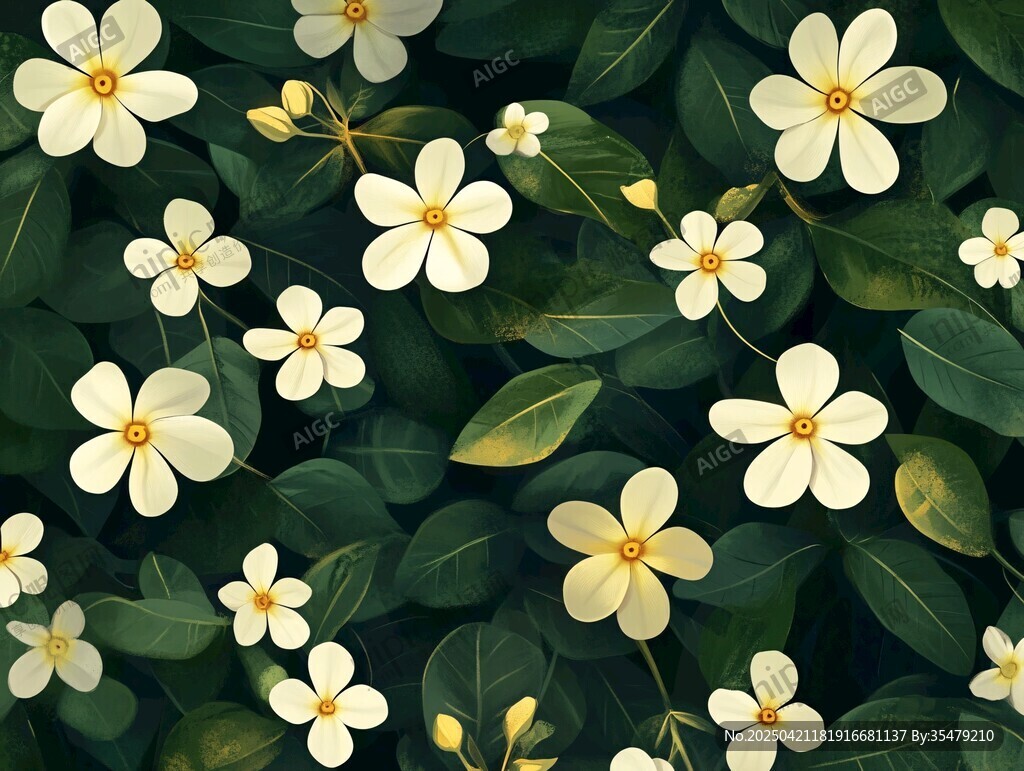 清新白色小花與綠葉景致