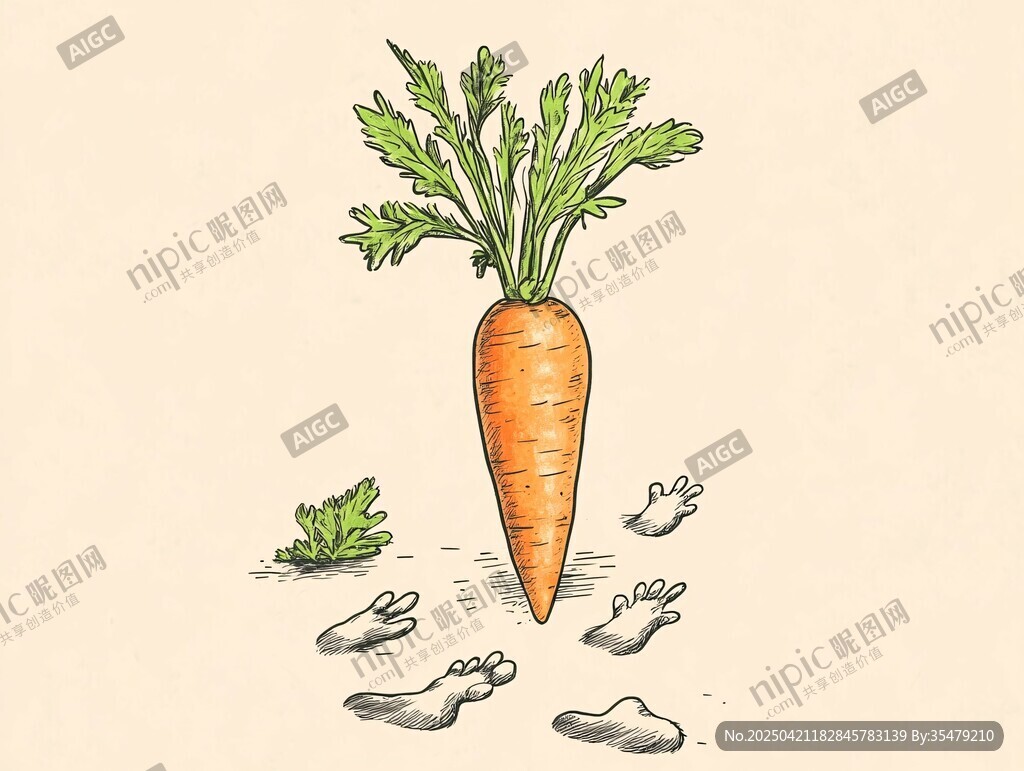 胡蘿卜插畫與兔子腳印