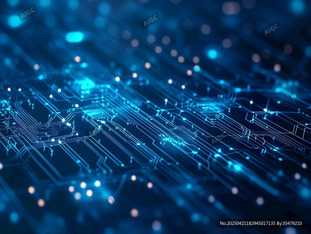 科技感電路板的夢幻藍光