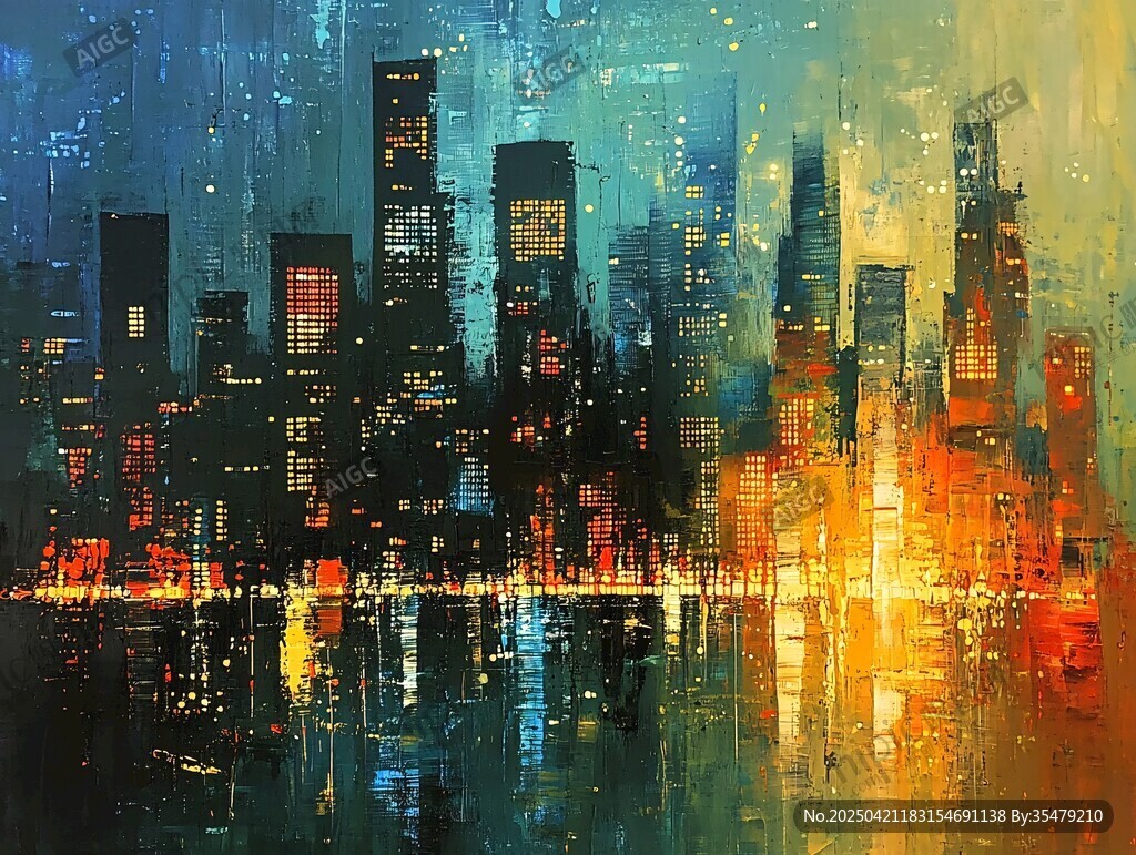 城市夜景抽象藝術(shù)畫作
