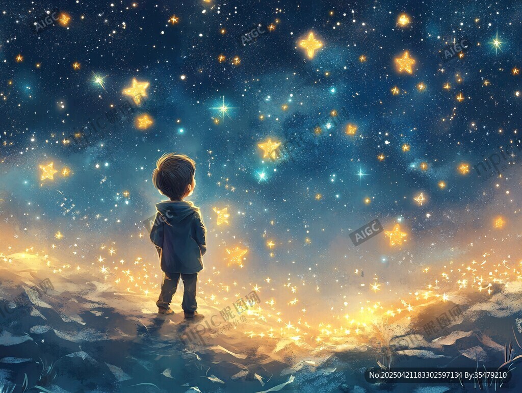 少年仰望璀璨星空