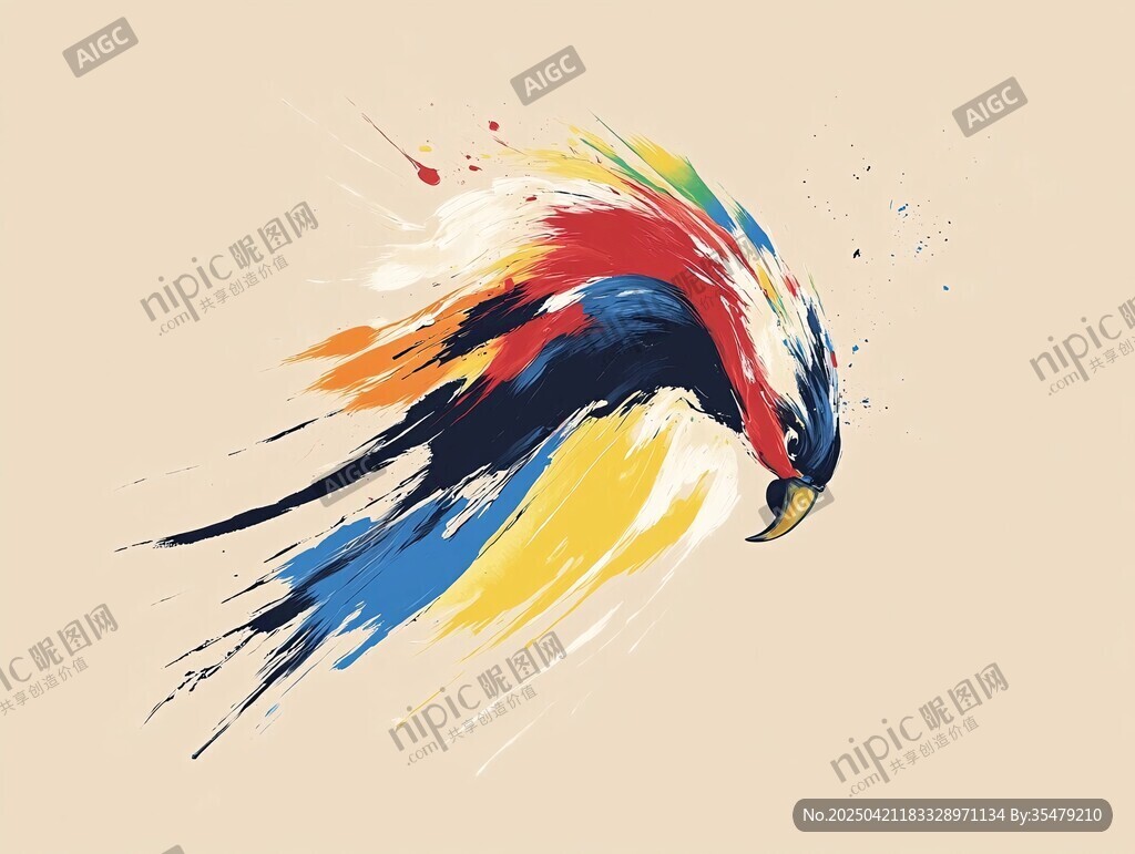 彩色潑墨風(fēng)格的鸚鵡形象