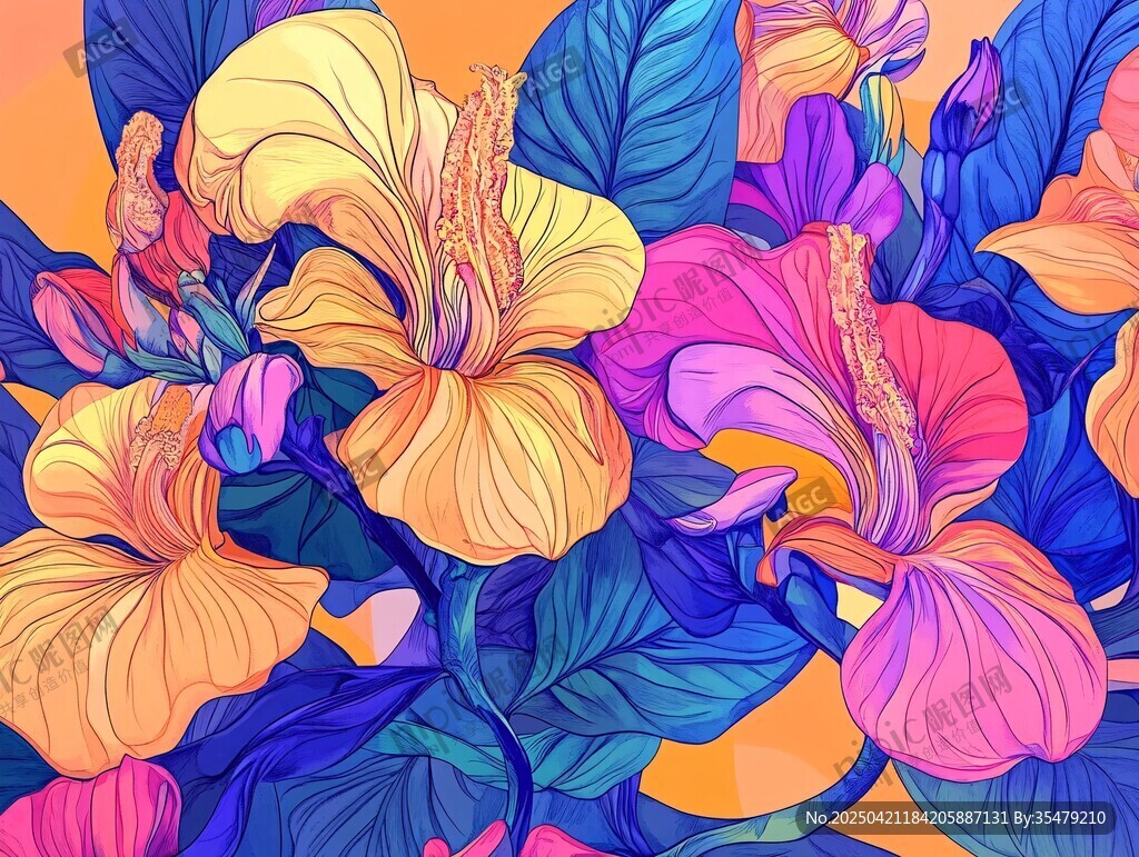 繽紛扶桑花插畫藝術