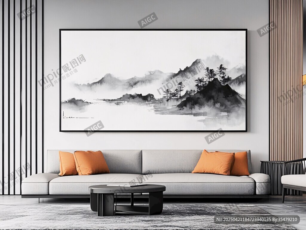 中式客廳水墨山水裝飾畫