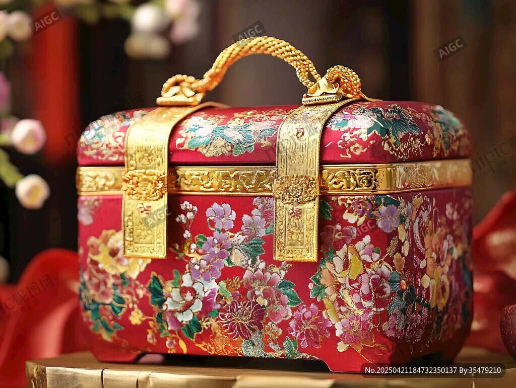 中式精美刺繡珠寶首飾盒