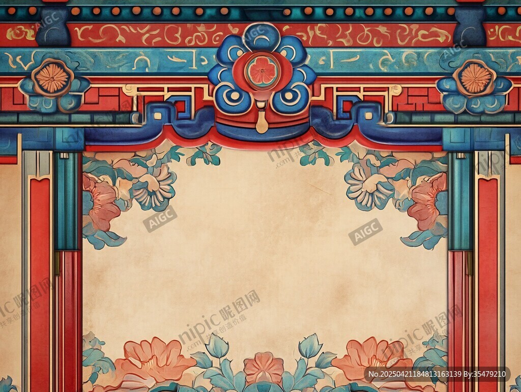 中式古典花紋邊框背景圖