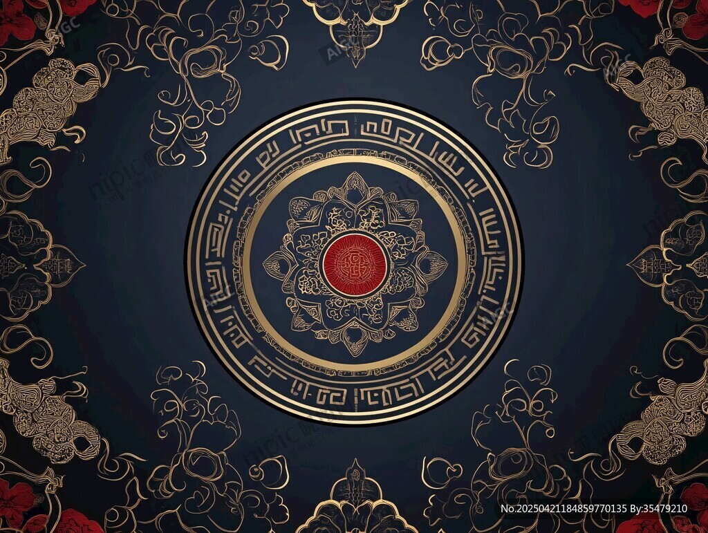 中式黑金古典花紋裝飾圖案