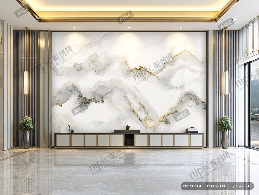 現(xiàn)代客廳大理石山水背景墻