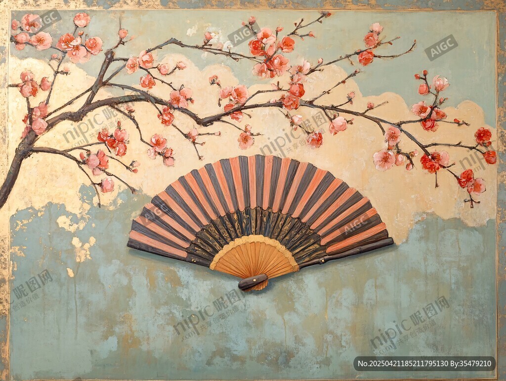 中式扇與梅花古風景致
