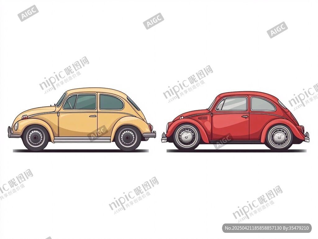 復古雙色甲殼蟲汽車插畫