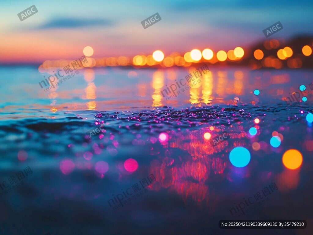 海邊夢幻夜景光斑閃爍