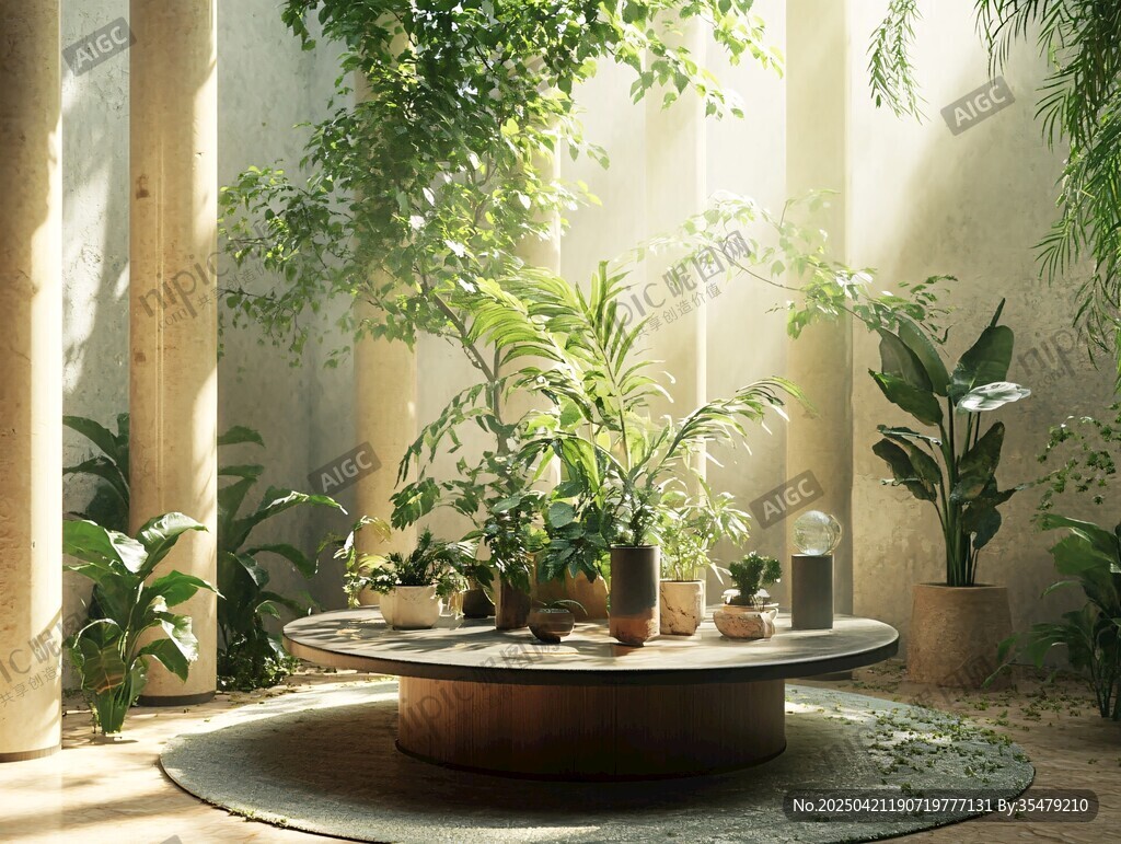 陽光灑落的室內綠植角落