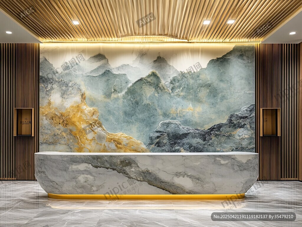 中式山水風(fēng)大堂接待臺