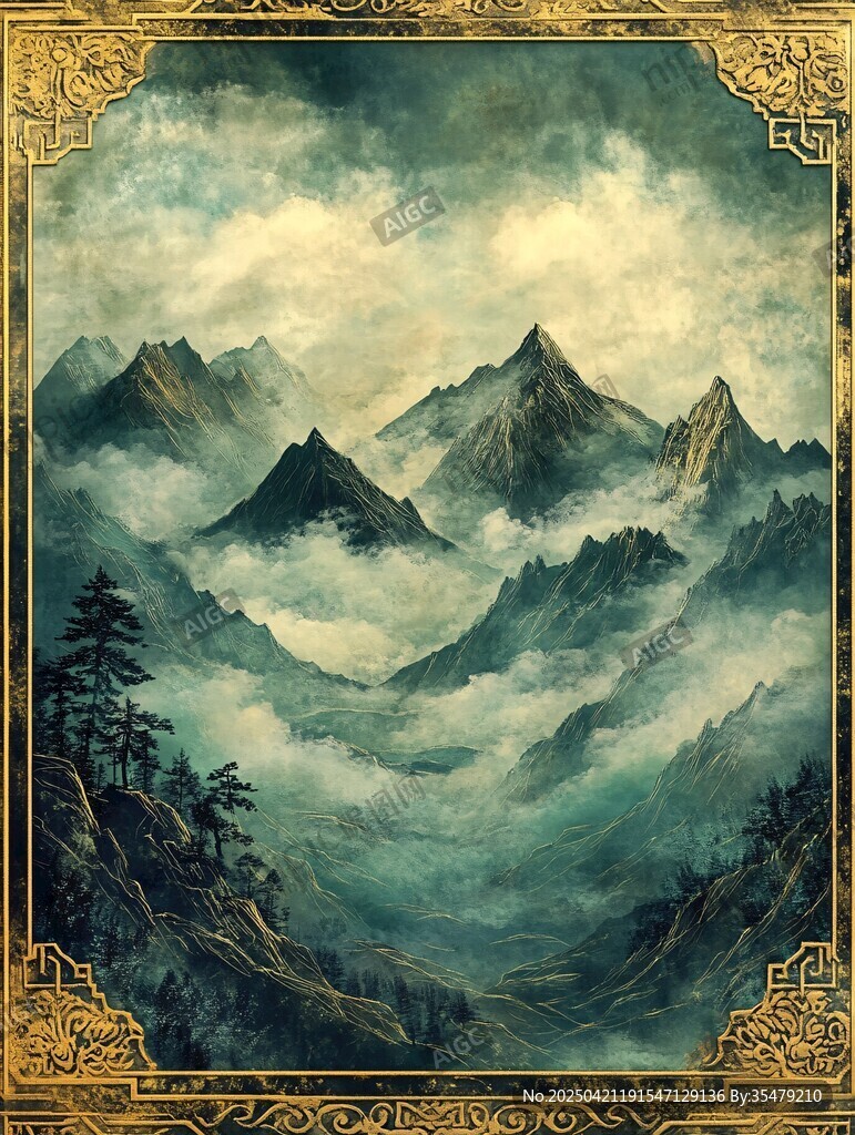 云霧繚繞的壯美山川畫卷