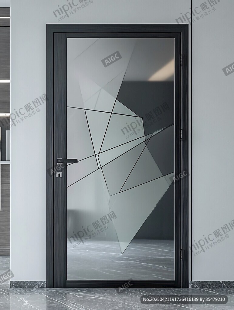 現代幾何圖案玻璃室內門