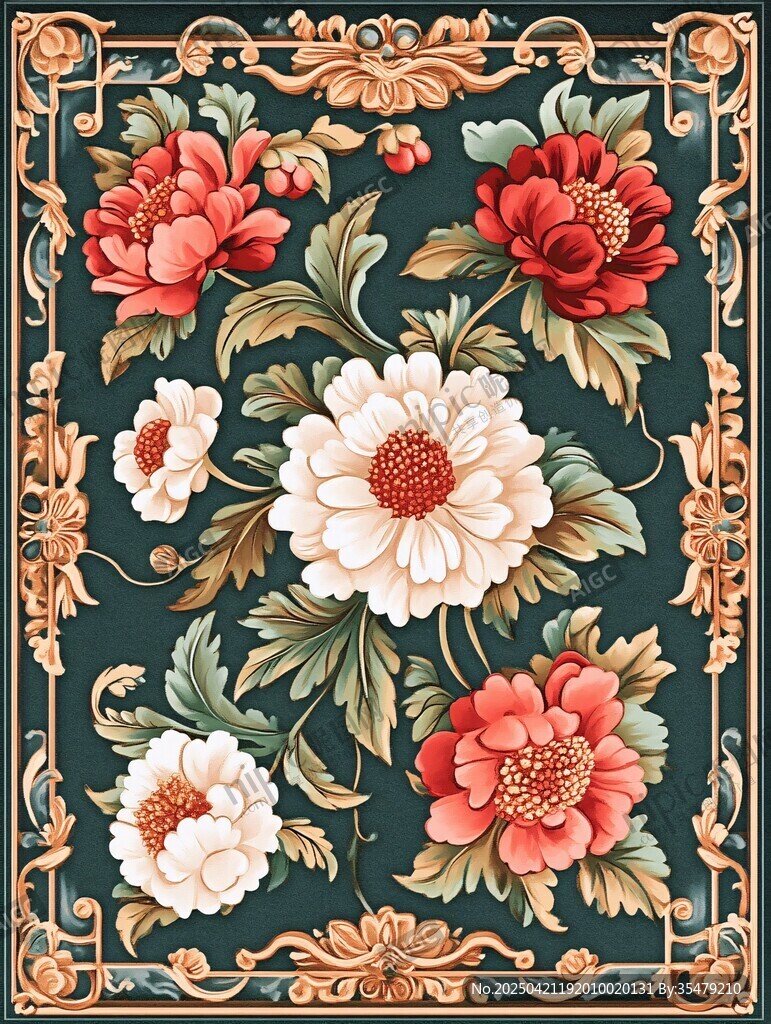 中式繁花錦簇地毯圖案