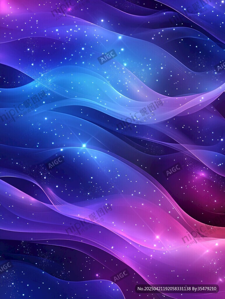 夢幻星空漸變波浪背景圖