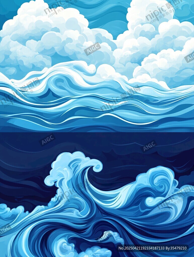 夢幻海洋藍白波浪圖景