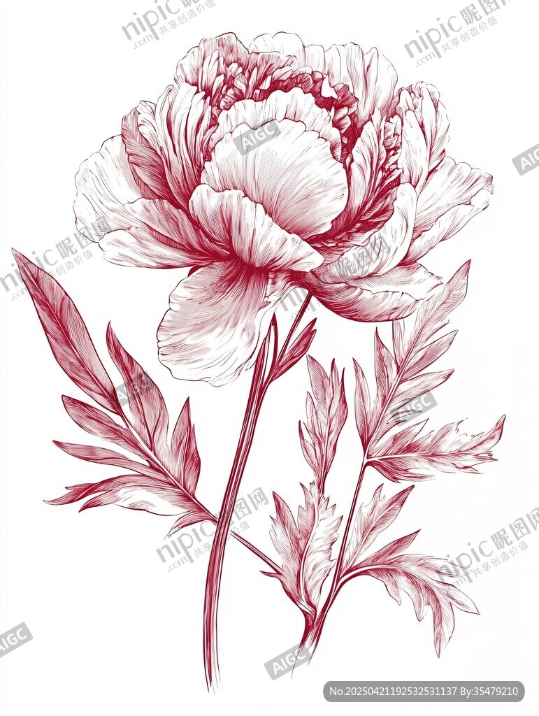 手繪粉色牡丹花插畫(huà)