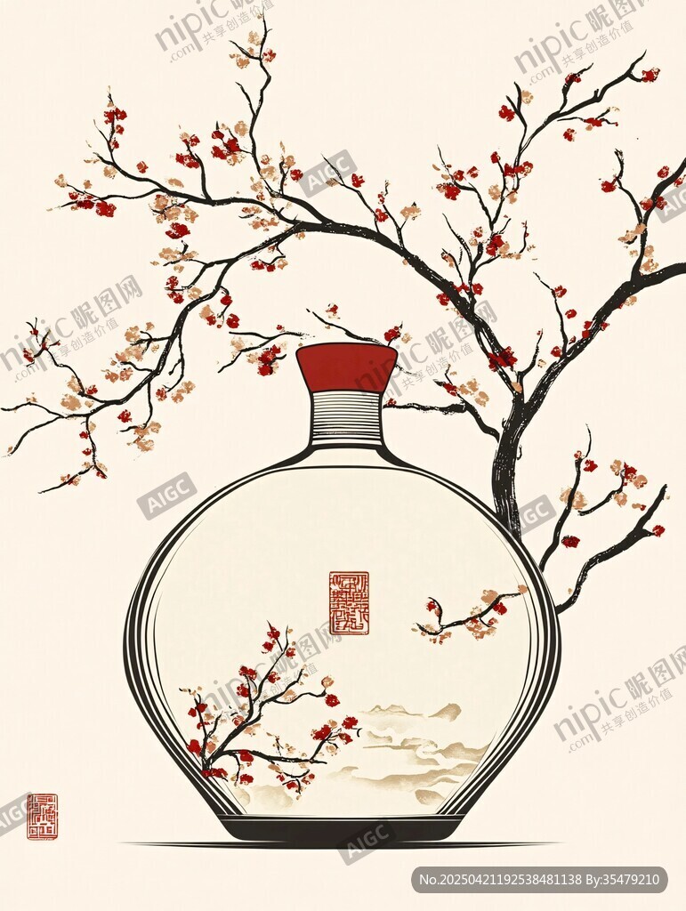 梅瓶插畫 中式雅致韻味