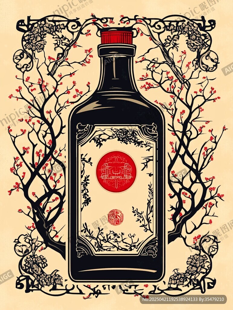 中式典雅酒瓶插畫設(shè)計(jì)