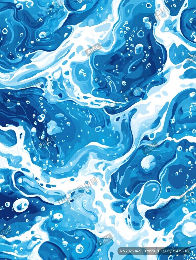 藍色海浪泡沫無縫圖案